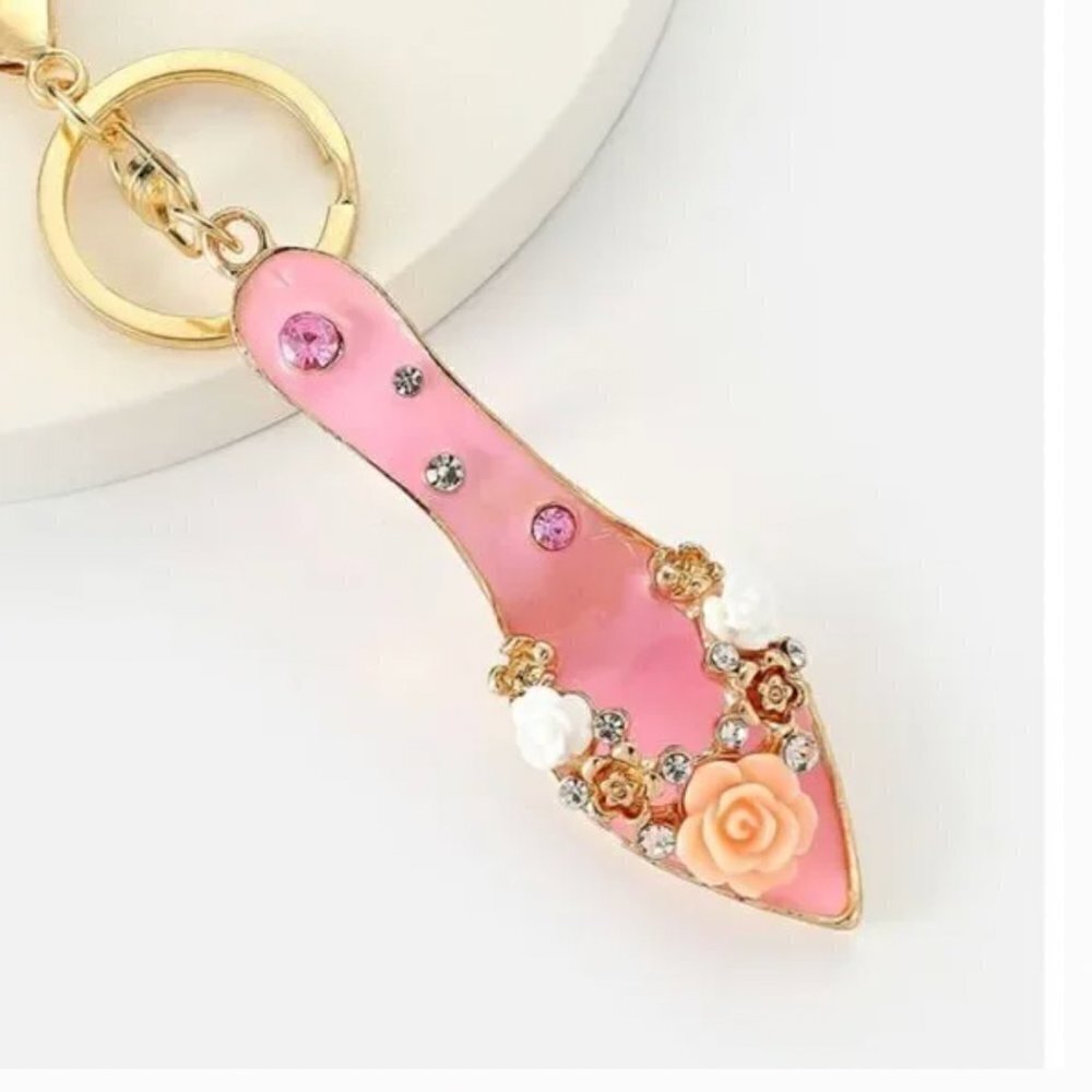 2/$16 New Crystal Sandal Heel Shoe Purse Charm Keychain Gift Pink Barbiecore